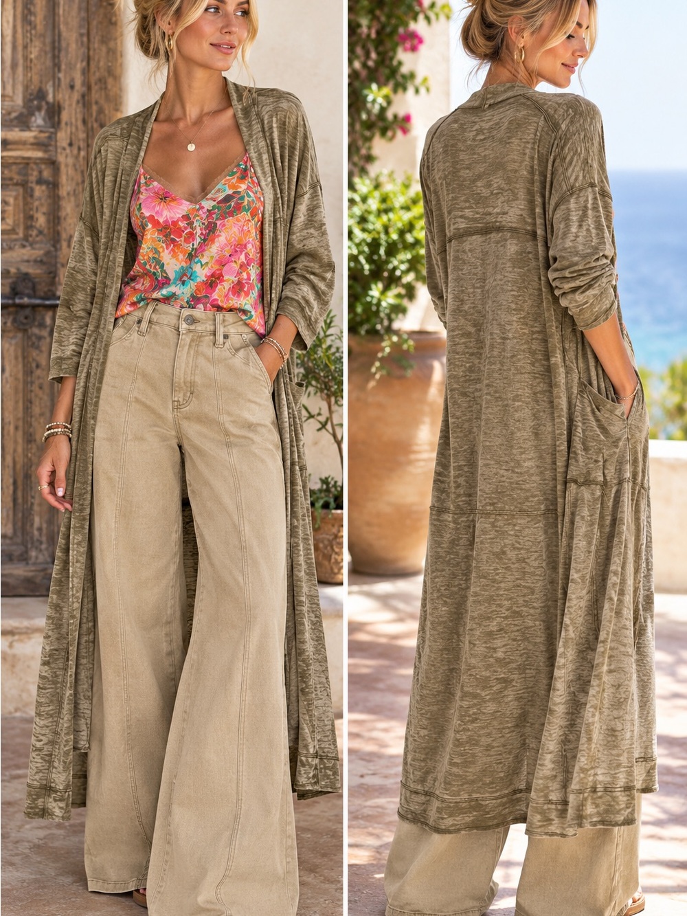 FP Movement by Free People Olive Open-Front Duster Cardigan